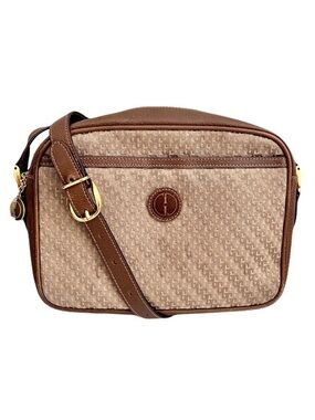 Vintage 70s Gucci Signature Taupe Canvas and Leather Crossbody Camera Bag